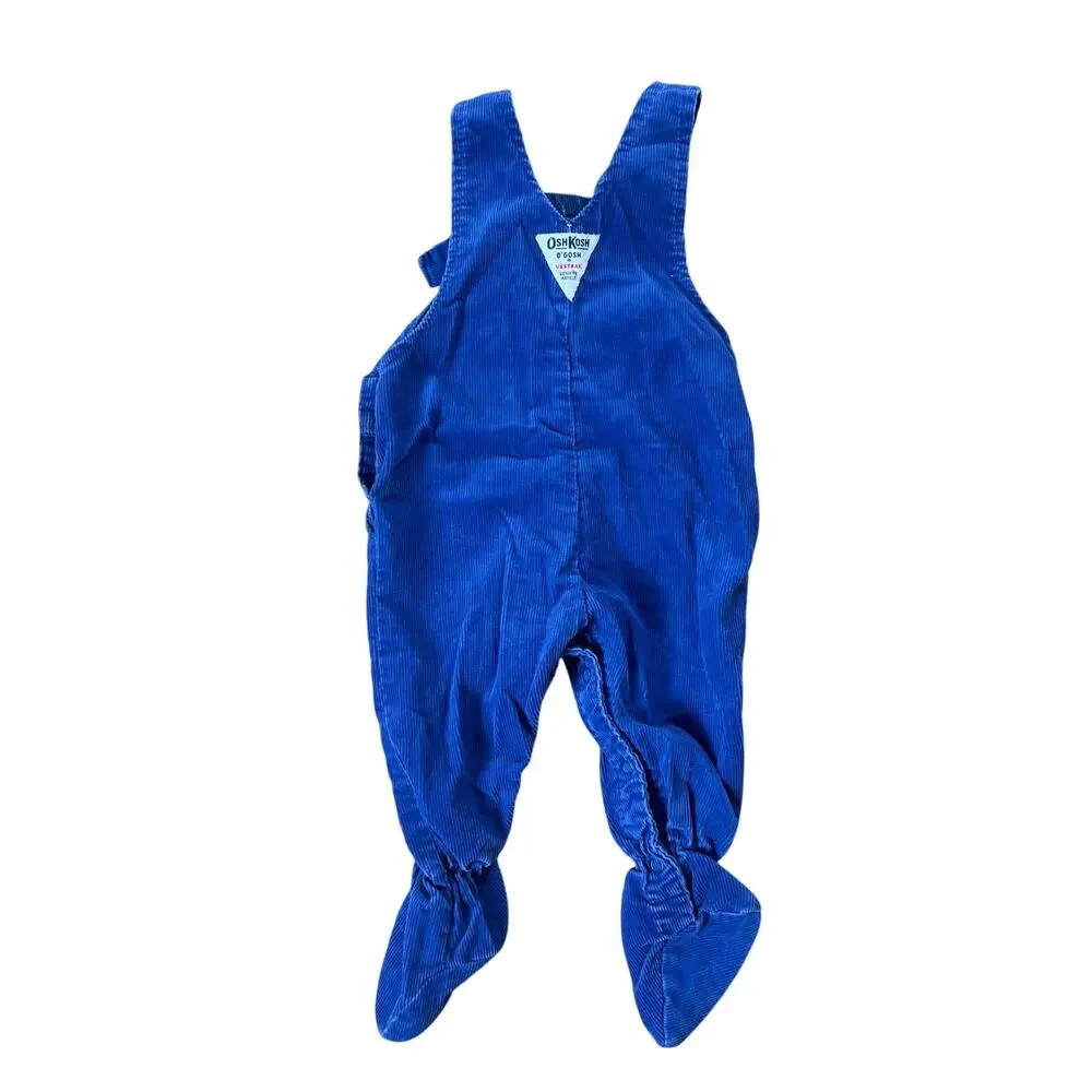 VTG Osh Kosh B' Gosh Dark Wash Denim Footed Vestback Overalls 6/9 Months USA!